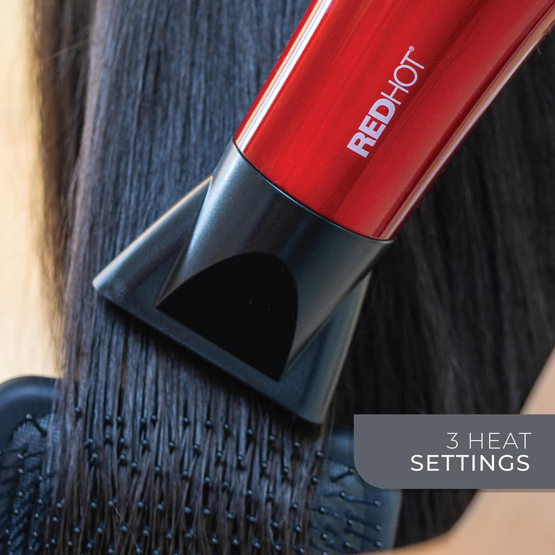 Red Hot 2200W Hair Dryer / 3 Heat Settings, 2 Speed Settings/Cool Air Function, Removable Styling Nozzle, Fast Drying Hair Dryer/Red 37060 2200W Professional Hair Dryer Red