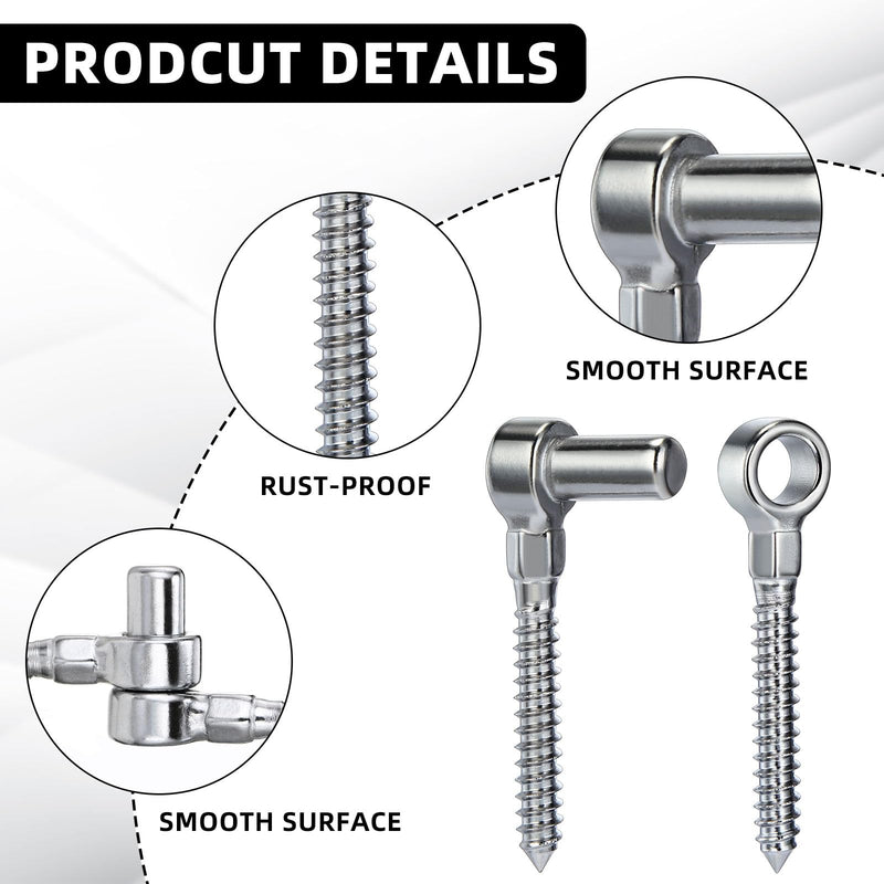 Zonon 2 Pair One Piece 304 Stainless Steel Gate Hinges Set, Eye Hinge and Pin Hinge, Screw Hinges to Mount for Wooden Gates Fences with Hole Dia 5/8'', Silver