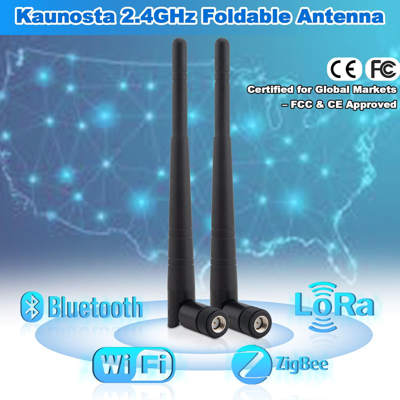 WiFi Bluetooth Antenna 2.4GHz 3dBi RP-SMA Male Foldable Antenna + 17cm U.FL IPX to RP-SMA Female Pigtail Cable for Router Wireless Network Devices Desktop PC USB Adapter Security Camera 2Pcs