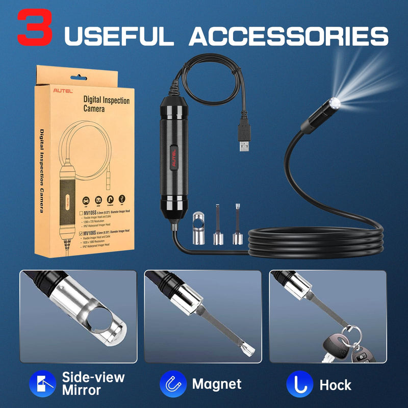 Autel MaxiVideo MV108S USB Endoscope, Waterproof 8.5mm Imager Inspection Camera with Light, 1920x1080 HD 2MP Borescope for Autel Scanner & PC, Upgrade of MV108 MV105, Snake Camera with 1M Cable
