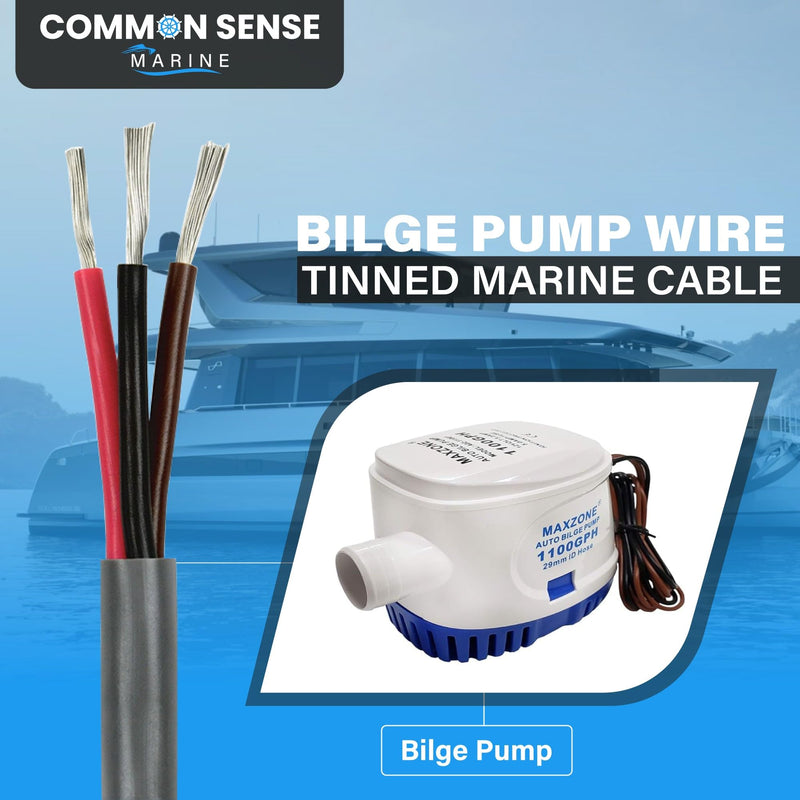 14 Gauge 3 Conductor Triplex Marine Grade Wire - 18 ft Tinned Copper Oxygen-Free Insulated - PVC for Boat, Automotive, Speakers, Camper & Trailers 18 Feet (Coiled)