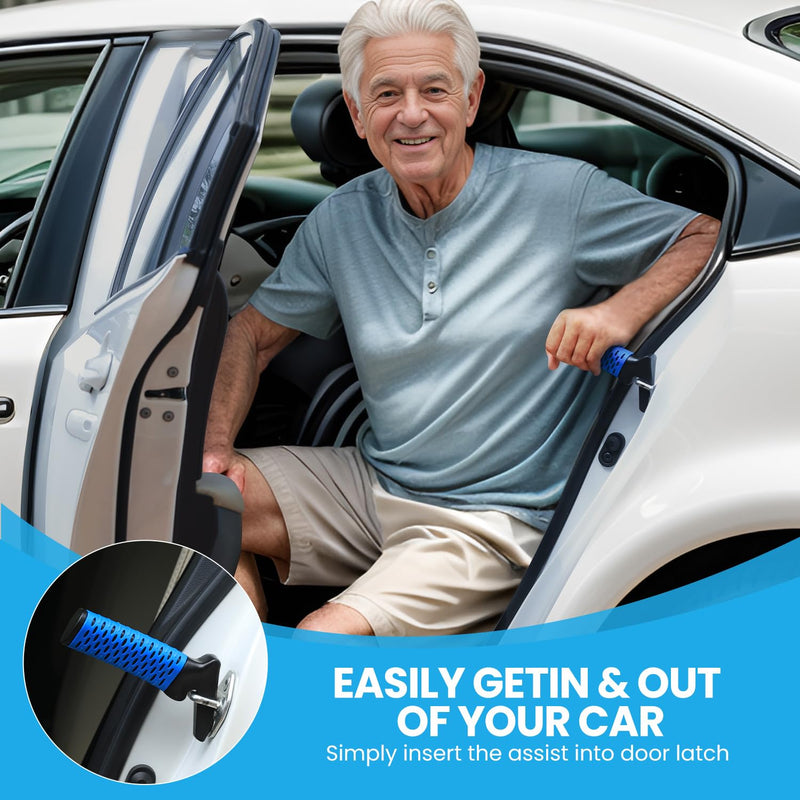 Car Door Handle for Elderly, Car Handle Assist Support Handle, Portable Elderly Assistance Mobility Aids for Getting Out of Car, Auto Grab Cane for Seniors and Handicapped, Blue 1 Pack
