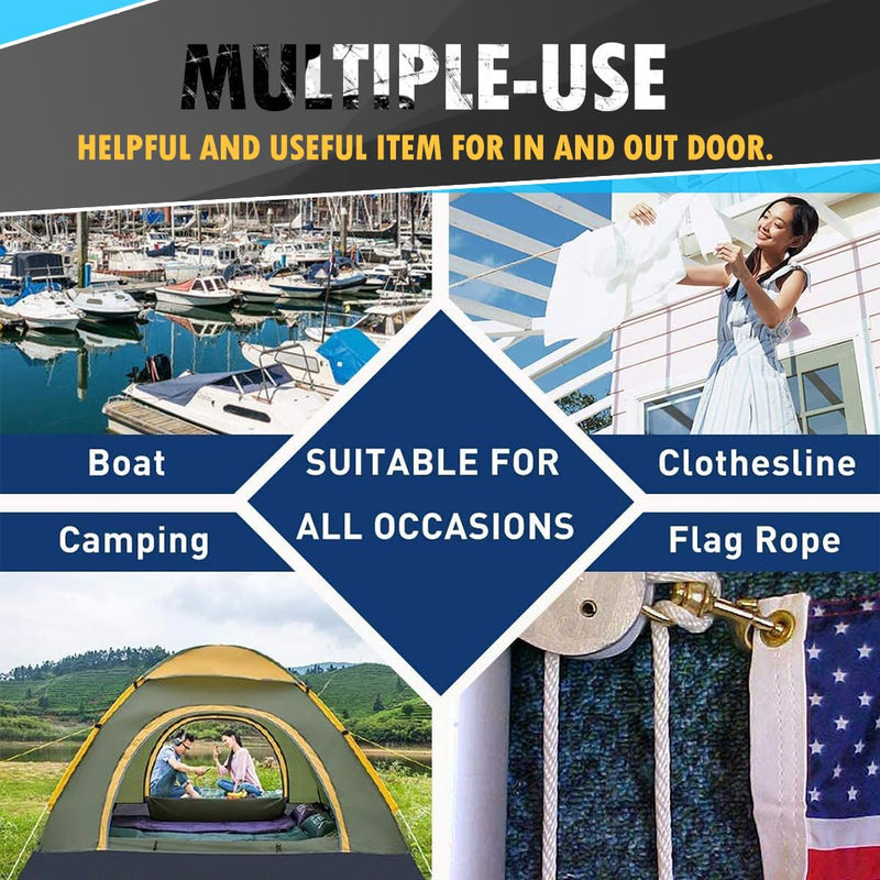 90 ft 1/4 inch (7mm) Polyester Rope (Nylon - Like Durability) Poly Flag Pole Clothes Line Camping Utility Good for Tie Pull Swing Climb Knot (White) White 1/4" x 90'