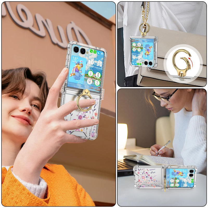Clear Flower Case for Samsung Galaxy Z Flip 8 Case with Ring Protective Cover for Galaxy Z Flip 8 2026 5G for Women - B Clear B