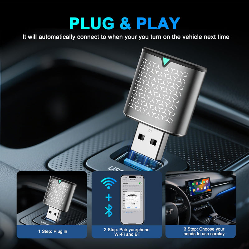 Wireless Carplay Adapter for iPhone, Bluetooth Car Play Dongle | Carplay Wireless Adapter Compatible with iPhone iOS 10+, Stable & No Delay, Grey