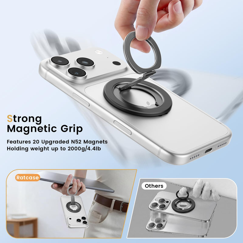 Double Sided Magnetic Kickstand,360°Rotation Cell Phone Grip Stand Finger Ring for iPhone 17 Pro Max 16 15 14 13 12 MagSafe Accessories,Fit Magnetic Car Mount, Black