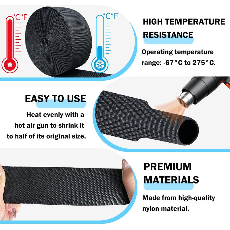 Heat Shrink Wire Loom, 20FT-1/2 Inch 2:1 Nylon Fabric Tubing | Braided Cable Sleeving Abrasion Protection for Managing Wires, Cables, Hoses 1/2''×20ft
