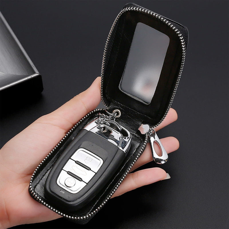 vvag Premium Car Key Fob Case Genuine Leather Car Smart Key fob Holder Car Remote Keychain Bag Universal Black