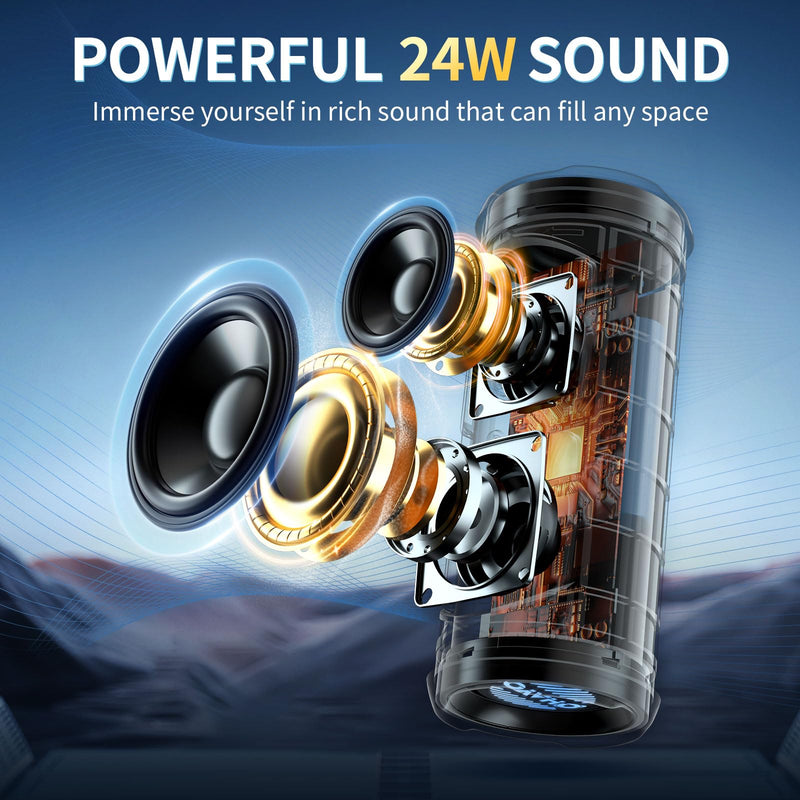 OHAYO Portable Bluetooth Speaker, IPX7 Waterproof, 24W Stereo, LED Lights | IPX7 waterproof, 30H playtime, TWS pairing, RGB lights, Bluetooth 5.3 - pool, beach, camping, shower Black