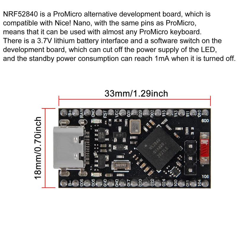 3PCS Type-C Pro Micro NRF52840 Development Board,64MHz 1MB 256KB RAM Pin Soldered