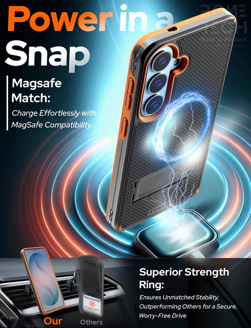 Designed for Samsung Galaxy S26 Plus Case with Belt Clip Holster | Rugged Cover with Strong Magnet & Kickstand Heavy Duty Combo - Black & Orange