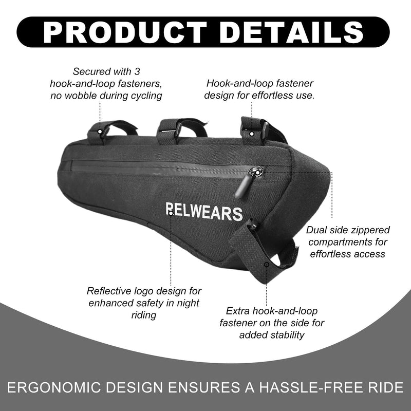 Large Bike Frame Bag 1.5L Bicycle Storage Frame Bags for Phone, Keys,Tools,Wallet,Stable Bicycle Bag for Mountain, Road,Commuter Bike