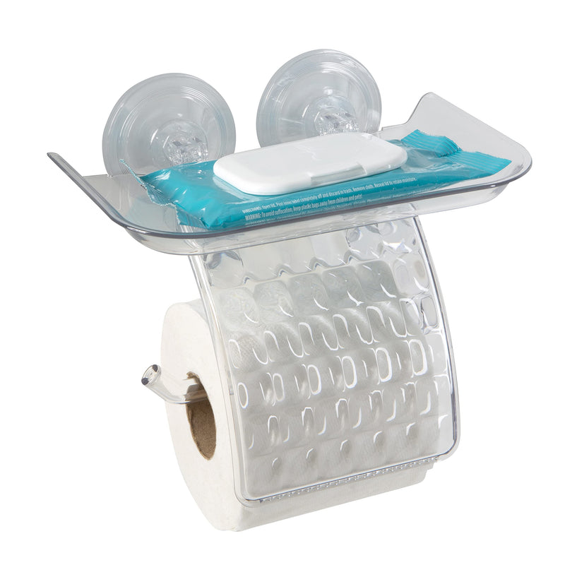 Bath Bliss Suction Cup Toilet Paper Dispenser | Power Lock Suction Mount | Phone and Wipes Holder Tray | Not Tools Required |Smooth Surfaces Only | Tile | Glass | Metal | Plastic | Bathroom | Clear Toilet Paper Dispenser (Pack of 2)