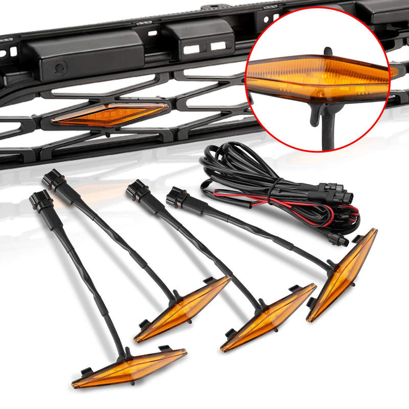 SEVEN SPARTA 4 PCS Grill Led Lights Compatible with Toyota 4Runner 2014-2024 TRD Pro Grille and 2014-2019 SR5, Premium, Limited, TRD Off-Road, Fuse and Instruction Included (Amber) Amber Shell with Amber Lights