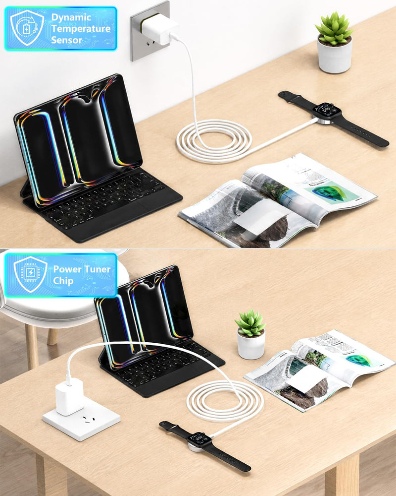 Apple MFi Certified 2Pack Magnetic Charging Cable for Apple Watch Charger | Stuffcool 6.6FT USB C to iWatch Portable Wireless Fast Charging Cord for Apple Watch Series Ultra/11/10/9/8/7/6/SE/5/4/3/2 Cream White