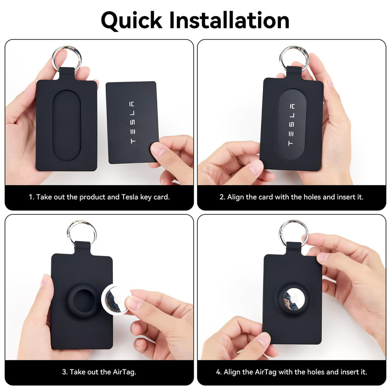 Card Holder for Tesla Key Card with Apple AirTag 1st & 2nd Generation | Silicone Case With Keychain Rings,Cover for Tesla Model 3 Y S X,2 Pack, Black & Light Pink