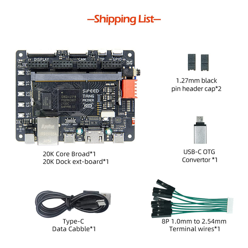 Sipeed Tang Primer 20K Gowin GW2A FPGA GoAI Development Board Kit Minimum System with DSP LvDs Interface and BSRAM Resources onboard 1GB DDR3 and PMIC Running RISC-V Code