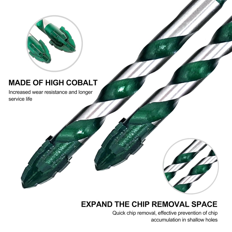 FEWELL Serrated Eccentric Masonry Drill Bit 10pcs, Tile Drill Bit 1/8”-1/2” | Four-Edge Serrated Concrete Drill Bit for Concrete Glass Brick Cement Tile Marble Wood