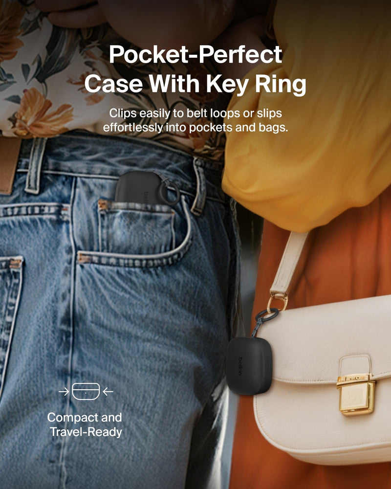 Belkin SoundForm Anywhere Ultra-Compact True Wireless Earbuds | Semi in-ear earbuds, IPX4 water resistant, key ring carry case, ENC mic, multipoint, commute, travel, gym