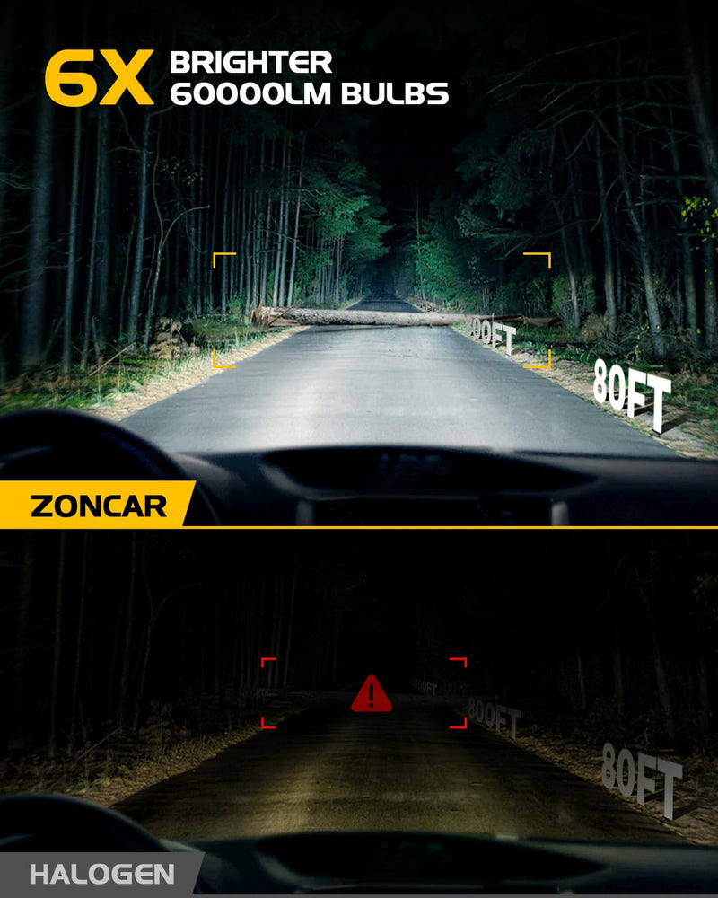 9005 9006 Fog Light Bulbs Combo, 10X Brighter 120000LM 6500K White HB3 HB4 Driving Light Bulbs, 1:1 Size Plug N Play, 60,000h Long Lifespan, Automotive Headlight Covers, Box of 4 9005+9006