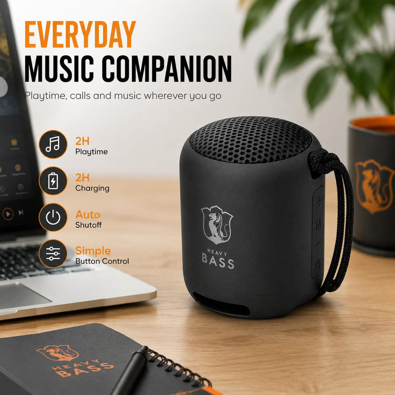 HEAVY BASS Portable Bluetooth Speaker, Wireless Mini Speaker with Bluetooth 5.4, TWS Pairing, FM Radio, TF Card, USB Drive, AUX Input, 5W Sound, Built-in Mic for Calls, Black