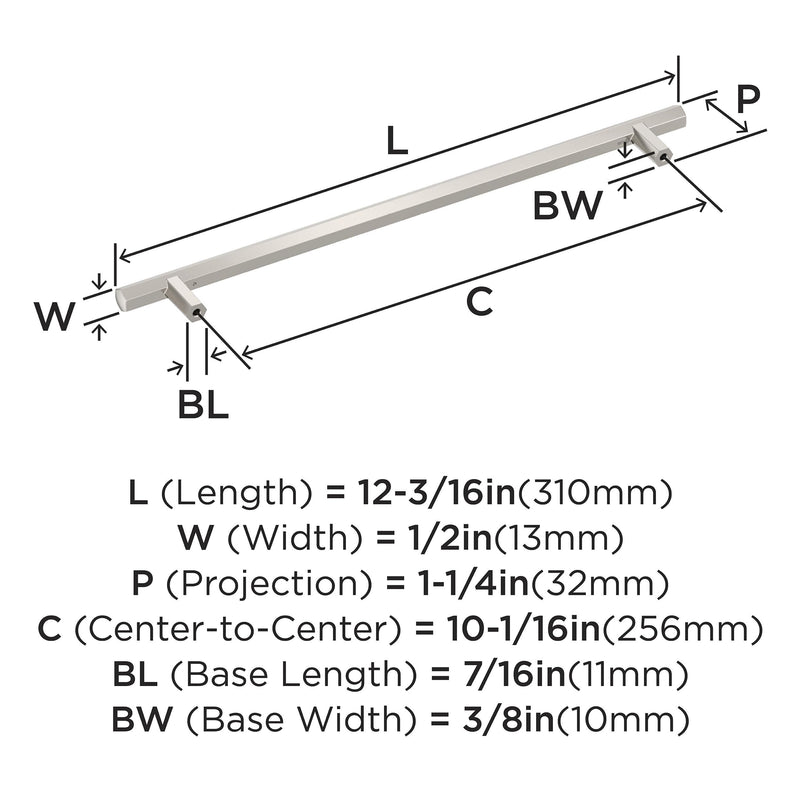 Amerock BP36877PN | Caliber 10-1/16 inch (256 mm) Center-to-Center Polished Nickel Cabinet Pull | Kitchen Cabinet Hardware | Furniture Hardware | Drawer Handle