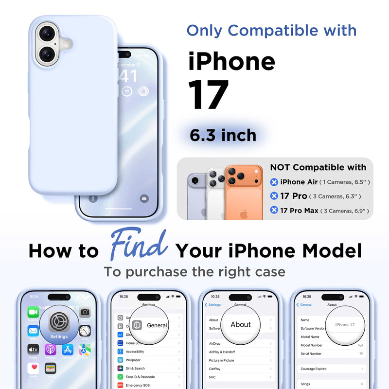 GolbinBox for iPhone 17 Case, Compatible with MagSafe, Baby Blue | Screen Protector + Camera Lens Protector, Liquid Silicone, Shockproof Phone Cover with Anti-Scratch Microfiber Lining For Iphone 17 (6.3 Inch, 2 Lens)