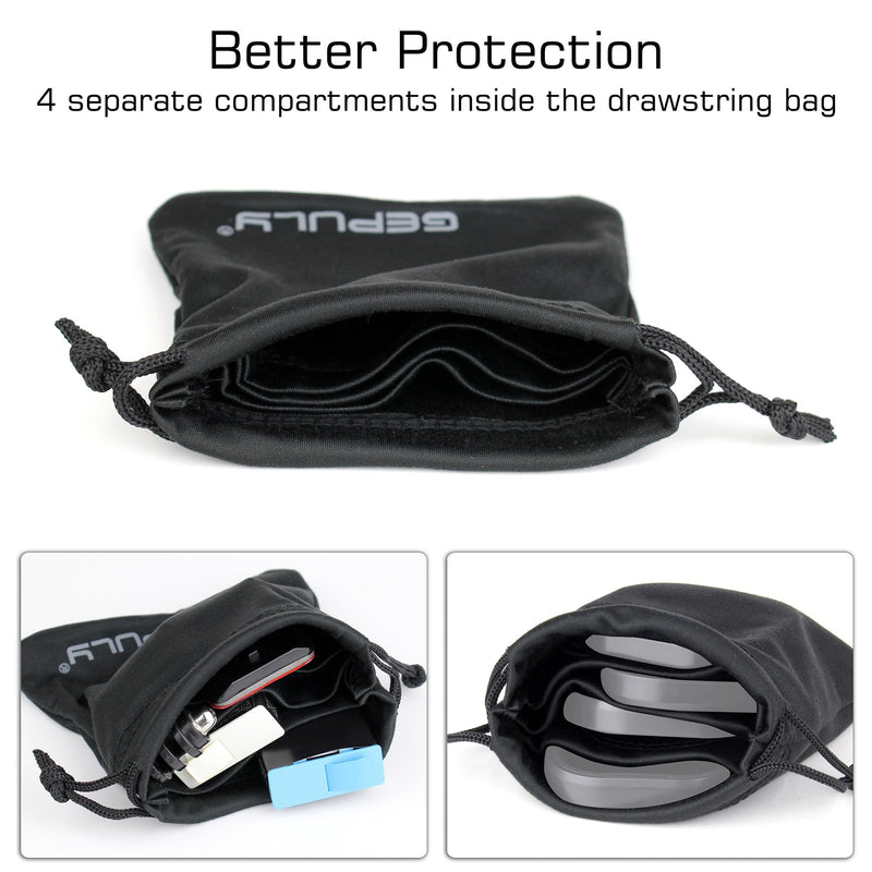 GEPULY 4 Pocket Camera Lens Filter Drawstring Bag Dustproof Storage Pouch | 4-In-1 2 Pack Soft Pouch 11CM,Hold Filters&Batteries In Separated Layers,Double As Microfiber Wipe,Shield From Sand&Scratches