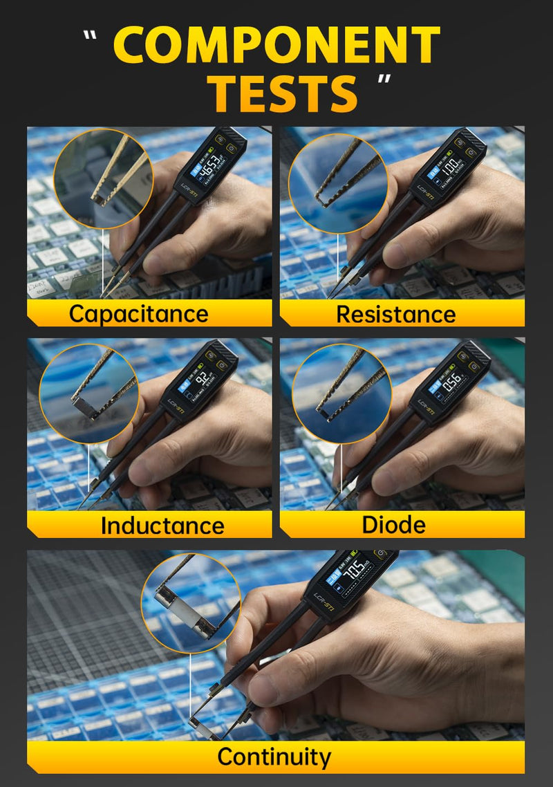 FNRSI Upgraded Version LCR-ST1 Mini Smart LCR Meter, SMD Tester, ESR Meter - 100Hz, 1kHz, and 10kHz Resistance Capacitance Inductance Continuity Diodes Measurement Tool
