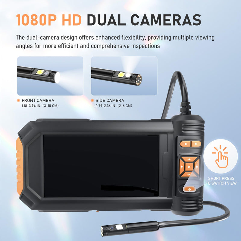 5" Dual Lens Endoscope Camera, 1080P HD Borescope with Light, 16.5FT Flexible Cable, IP67 Waterproof Snake Camera for Plumbing, Wall, and Automotive Inspections 5"Dual Lens