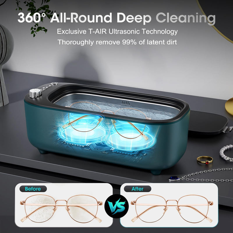 Ultrasonic Jewelry Cleaner, Smart Variable Frequency 47KHz - 50KHz | Professional Quiet Sonic Cleaning Machine with UV for Rings, Glasses, Watches, Dentures, Retainer, Earrings, Necklaces