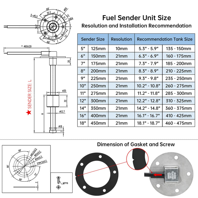 ARTILAURA 240-33 ohm Fuel Sending Unit 16"(400mm) Stainless Steel Water Fuel Gas Tank Level Sender for Boat Marine AUTO Car Truck Vehicle 16" 240-33 ohms