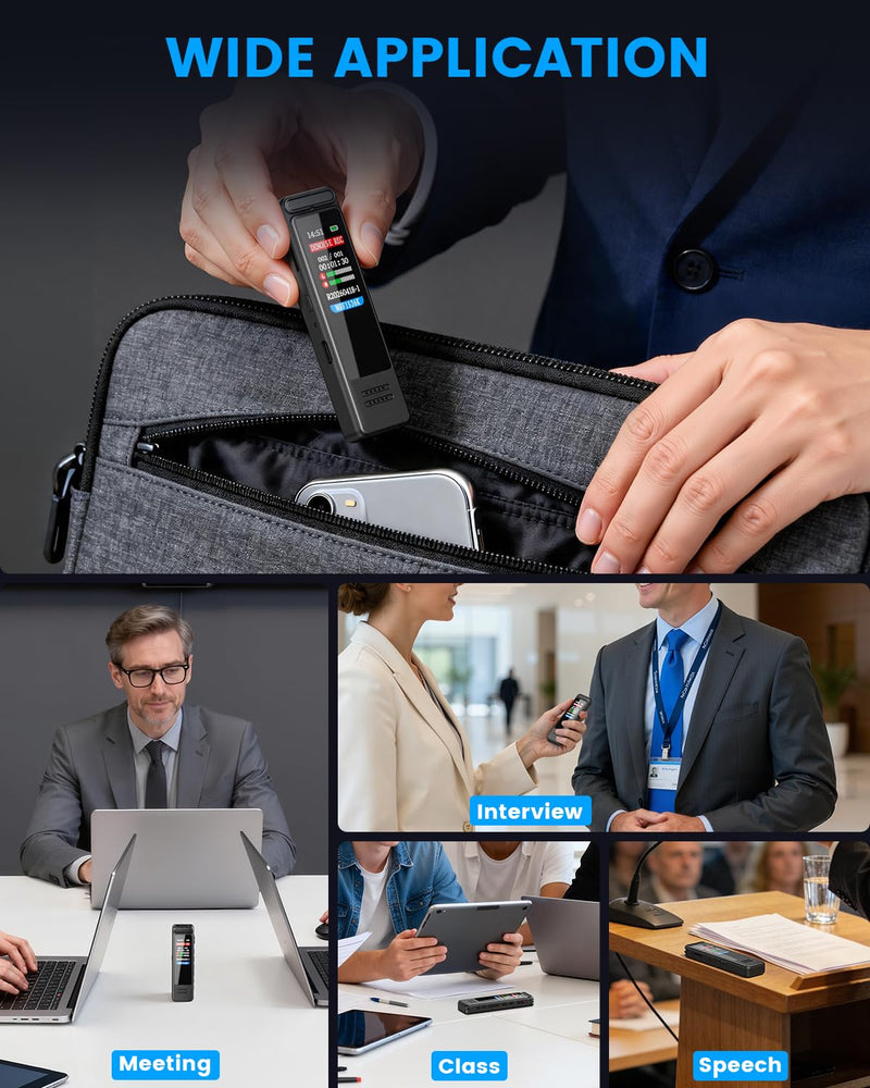 Digital Voice Recorder, Portable Audio Recorder with Built-in Speaker, Voice Activated, WAV, A-B Repeat & Password Protection – Ideal for Meetings, Lectures & Interviews