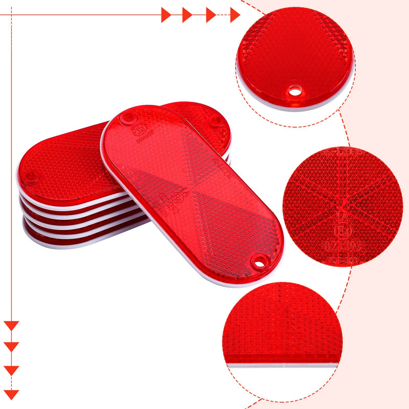 10 Pack Front Reflector Oval Reflector for Driveway Fence Gate Posts Trailers Safety Reflectors Automobiles Boats Mailboxes Reflector with Center Mounting Hole (Red) Red