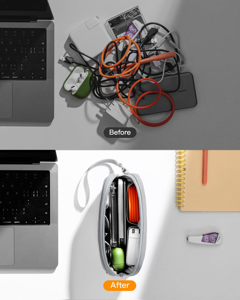 Inateck Electronics Organizer Travel Case, Water-resistant Cable Organizer Pouch, Multi-purpose Accessories Carry Case for Cord, Charger, Cables, Phone, USB Drive, Black, Small (Pack of 2) S (Pack of 2) Gray