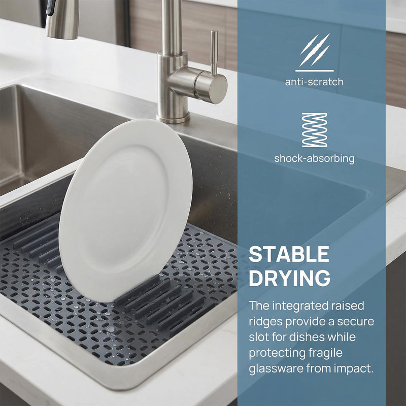 Silicone Sink Mat - 17x13, Non-Slip Kitchen Sink Protector, Grey | Non-Slip, Kitchen Sink Protector Type E-Grey