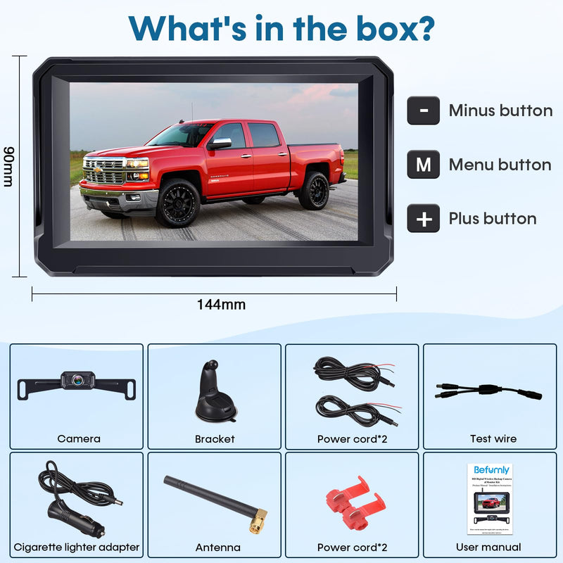 Wireless Backup Camera for Trucks: 5 Inch 1080P HD Display, Rear View Camera, IP69K Waterproof, Night Vision, Dual-Camera Support, DIY Installation, Customizable Parking Lines by Befumly H21 5'' + License Plate Camera