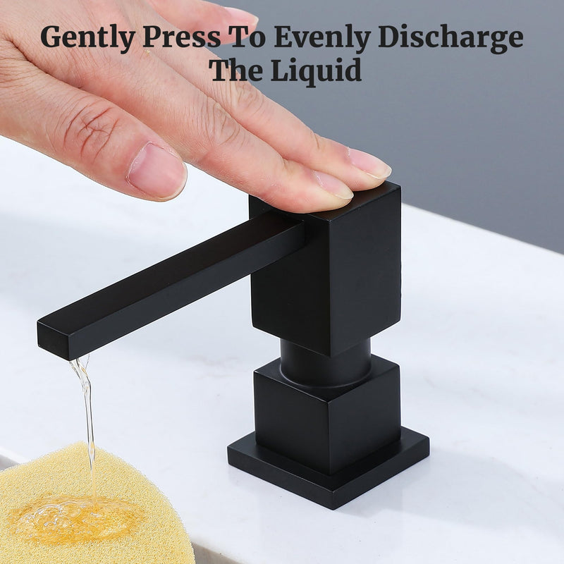 Sink Soap Dispenser for Kitchen Sink (Matte Black), All Brass Built-in and Refill from Top Design,Metal Hand Soap & Dish Soap Copper Pump Matte Black