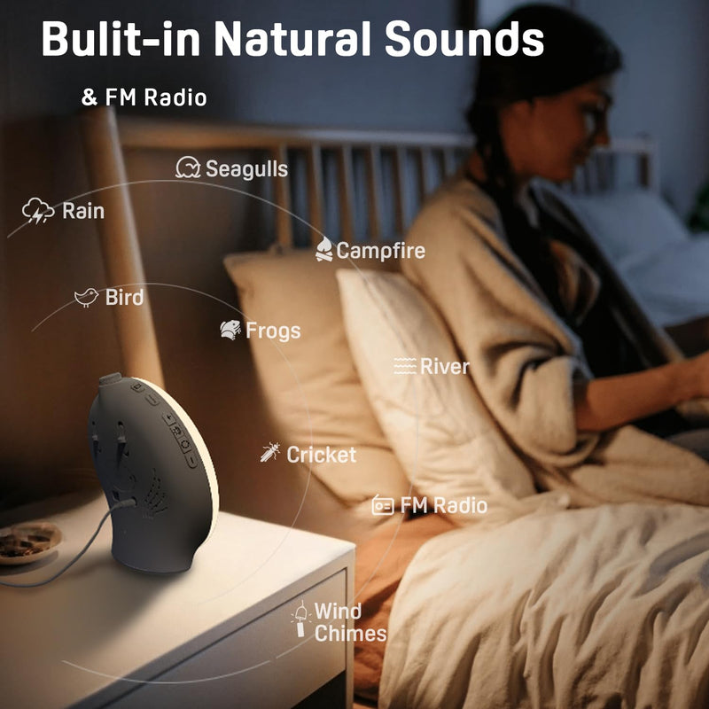 Wake Up Light Sunrise Alarm Clock for Kids, Heavy Sleepers, Bedroom, with Sunrise Simulation, Sleep Aid, Dual Alarms, FM Radio, Snooze, Nightlight, Daylight, 7 Colors, 7 Natural Sounds, Ideal for Gift White