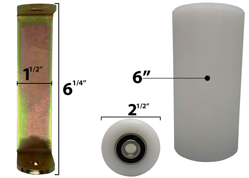 Slide Gate Guide Roller 6” Rear Post Welded Assembly Heavy Duty Anti Tipping Sealed Ball Bearing Sliding Rolling Gates Guider White UHMW Hard Nylon with C Bracket - Eagle EG098