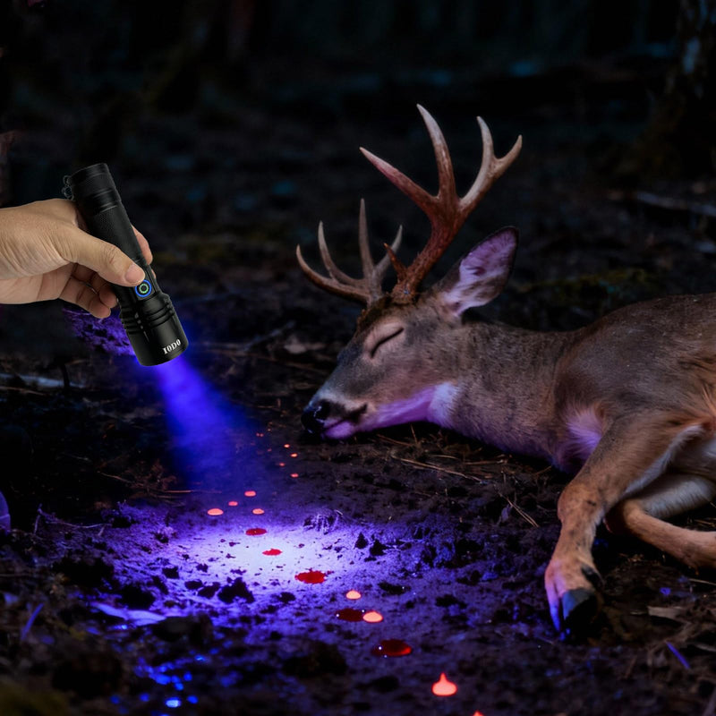 Rechargeable UV Blood Tracking Flashlight for Hunting at Night Hunting Black Light for Blood Detection,Spray Luminol Blood Will Glow UP (10W) 10W