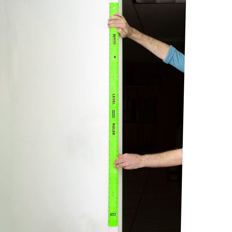Mayes 10744 Polystyrene Level Ruler 48", Precision Measuring and Leveling Tool, Plumb and Level Vials with SAE and Center-Finding Scale, for Framing, Hanging, 4ft Level Made in the USA 48 Inch