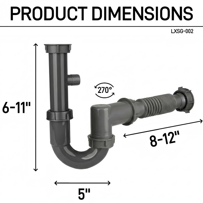 Universal 1-1/4" & 1-1/2" P Trap Drain Kit, Flexible PP U-Bend Plumbing Pipe for Bathroom Sink & Kitchen, Heat Resistant Drain Replacement with Extension Tube & Adapter