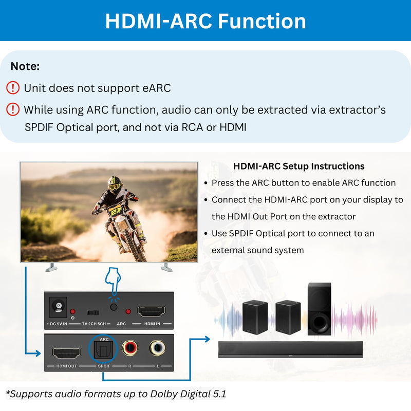 J-Tech Digital HDMI Audio Extractor 4K 60Hz HDMI to Optical SPDIF + RCA, Supports HDMI ARC Dolby Digital DTS CEC HDCP 1.4 [JTD4KATSW]