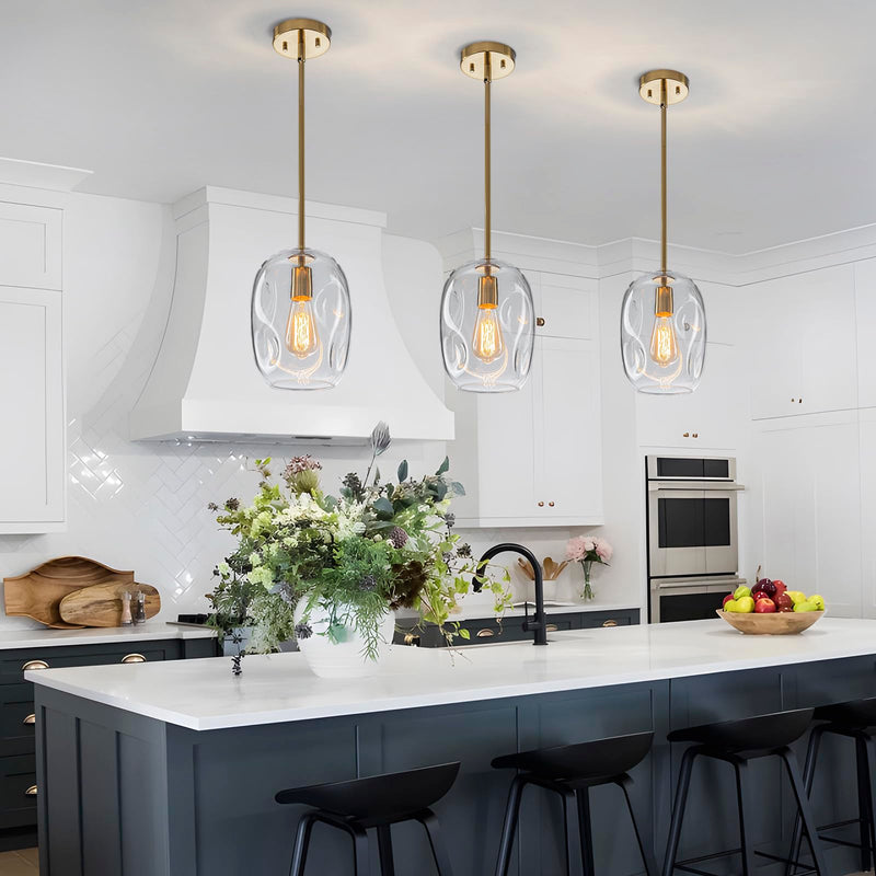 Glass Pendant Lights Kitchen Island -1 Light Gold Hanging Light Fixture Bar Modern Pendant Lighting Ceiling with 9.6" Height Clear Thick Organic Glass Shade for Kitchen Sink Dining Table,E26,1 Pack 1 Pack 9.6in