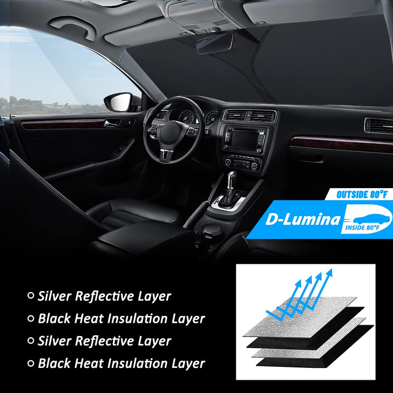 D-Lumina Windshield Sun Shade for 2015-2025 Fo-rd Mustang Accessories (NOT for Fo-rd Mustang Mach-E), Front Window Sunshade Sun Visor Protector Block UV Rays Heat, Foldable 2 Layers 210T Material Silver & Black-Fit 2015-2025 Ford Mustang