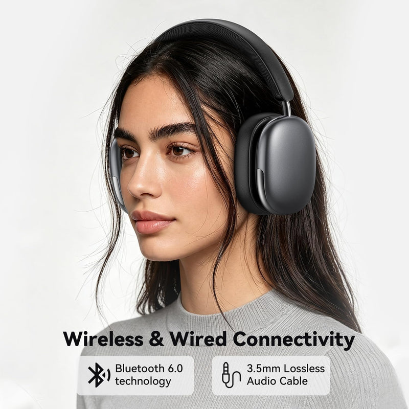 Eduiosma Bluetooth Headphones Wireless Over Ear 80H Playtime with Mic | Noise Reduction, Low Latency, Bluetooth 6.0, Deep Bass, Hi-Fi Stereo Sound, Comfortable, Lightweight for Travel Home Work Black