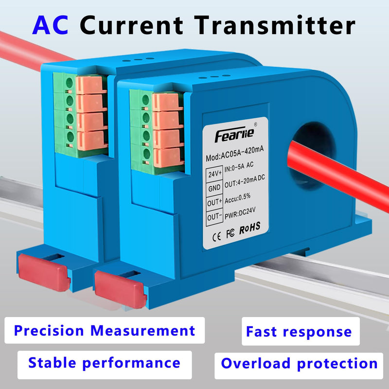 AC Current Transmitter,Hall DC Sensor,Output to PLC or Instrument,High Precision Perforated Sensing Current 0-5V-420mA 0-5A/4-20mA