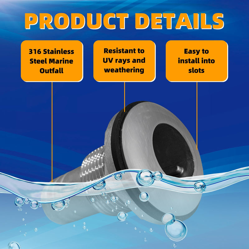 2Pcs Thru Hull Fittings for Boats, Stainless Steel Barbed Straight Thru Hull Fitting Drain for 3/4 inch I.D. Hose for Boat, Yacht