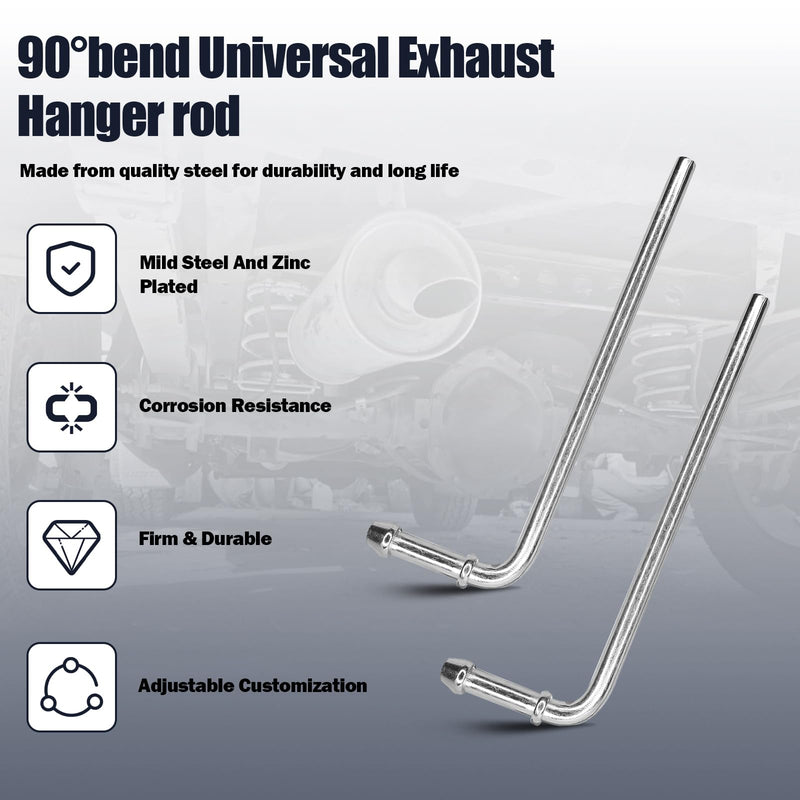 90° Bend Universal Exhaust Hanger Rods Fit for Wide Range of Exhaust Pipes 8 Inch Weld Bracket Kit- 4 Pack